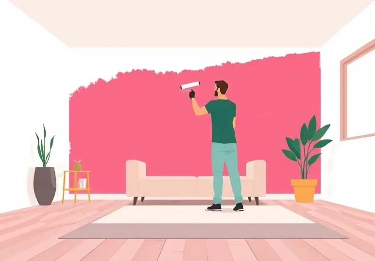 Peintre appliquant la peinture au rouleau sur un mur de salon